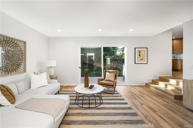 living room featuring light wood-type flooring