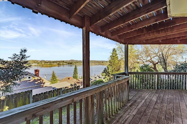 deck with a water view