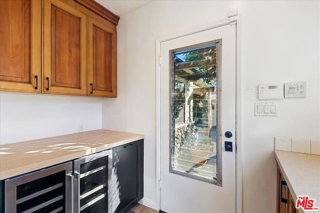 kitchen with wine cooler