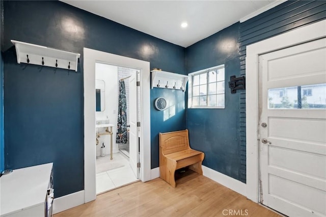 mudroom featuring hardwood / wood-style flooring