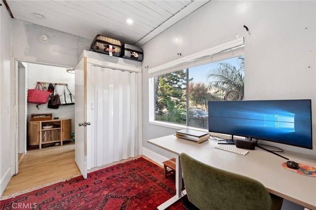 office area with light wood-type flooring