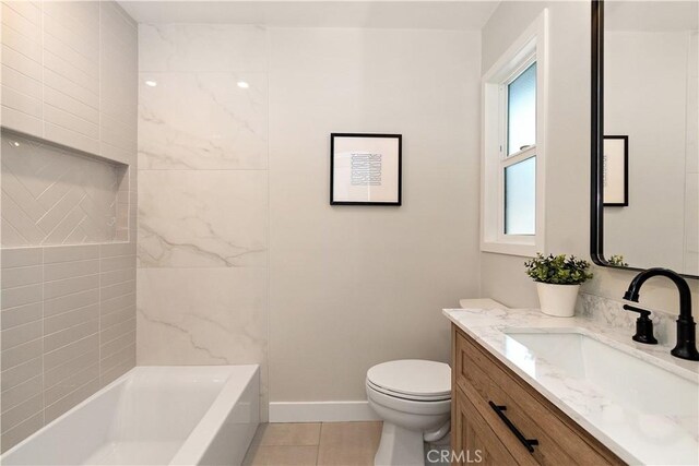 full bathroom featuring tile patterned flooring, vanity, a healthy amount of sunlight, and toilet