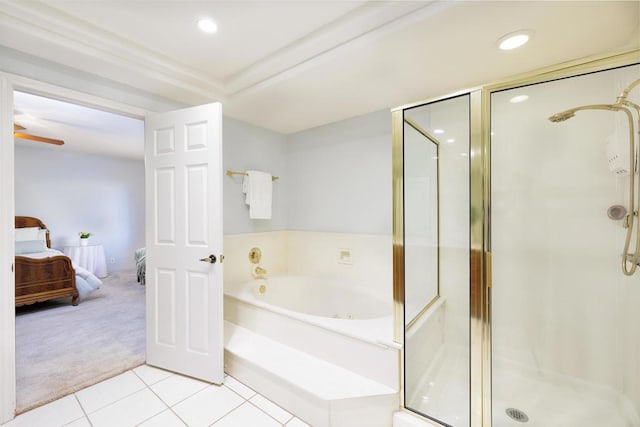 bathroom featuring tile patterned floors and plus walk in shower