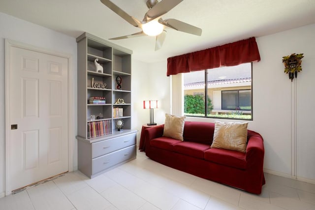 living room with ceiling fan