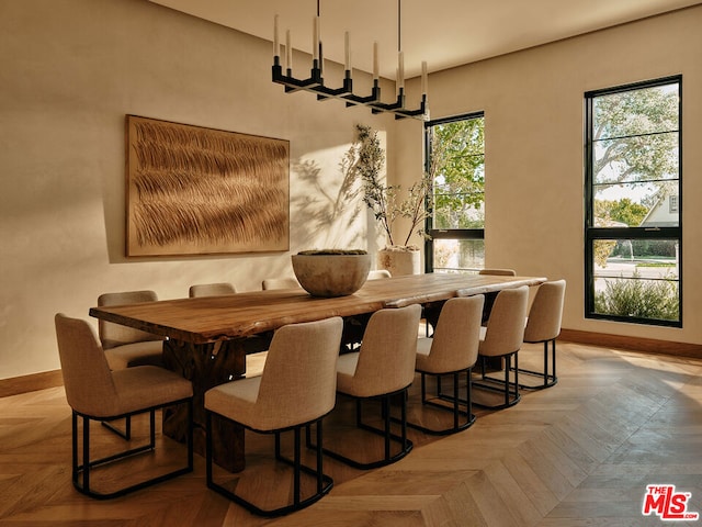 dining room featuring light parquet floors and plenty of natural light