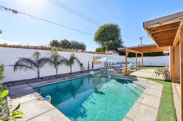 view of swimming pool featuring a patio