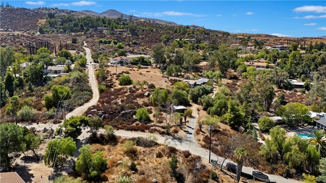 drone / aerial view featuring a mountain view