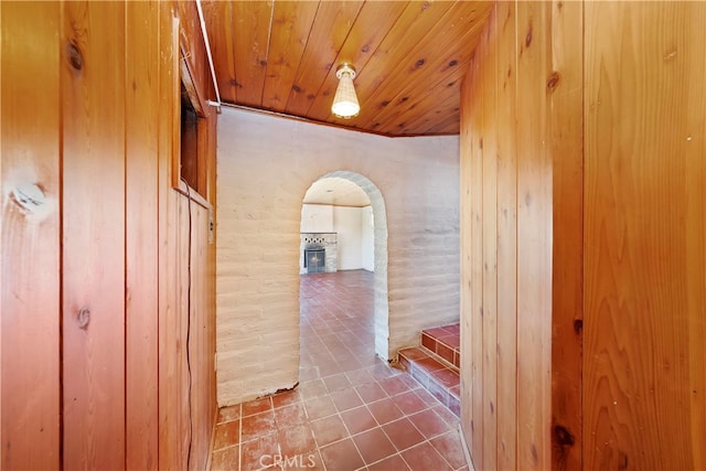 corridor with wood ceiling