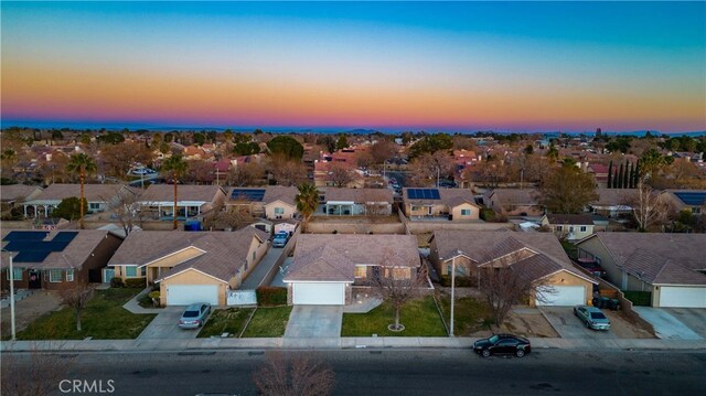 view of aerial view at dusk