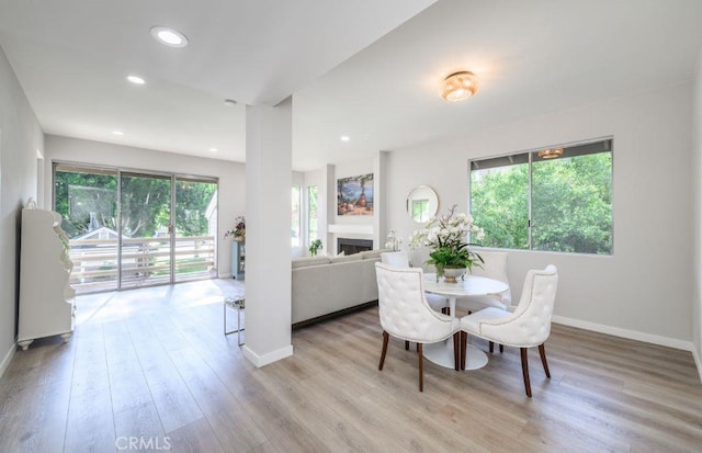 dining space featuring light hardwood / wood-style flooring