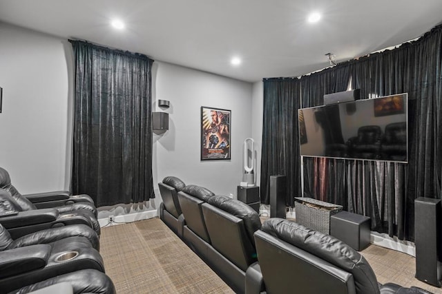 cinema room with carpet flooring