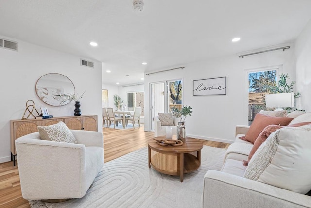 living room with light wood-type flooring