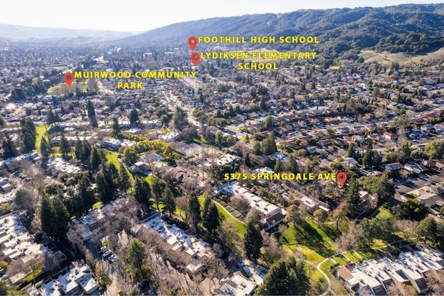 birds eye view of property featuring a mountain view