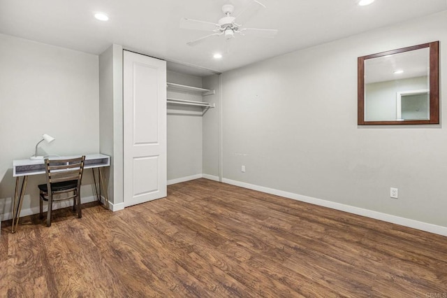 2846 Willow Glen Dr, El Cajon, CA 92019 - bedroom with wood finished floors, baseboards, recessed lighting, a closet, and a desk