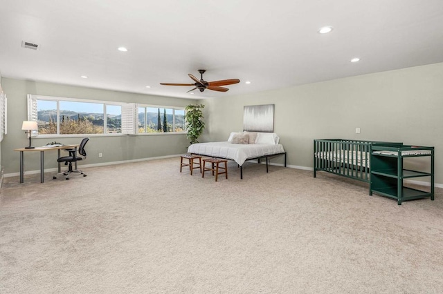 2846 Willow Glen Dr, El Cajon, CA 92019 - bedroom featuring baseboards, recessed lighting, carpet, and ceiling fan