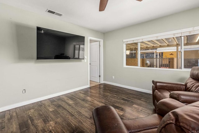 2846 Willow Glen Dr, El Cajon, CA 92019 - living room with a ceiling fan, wood finished floors, and baseboards