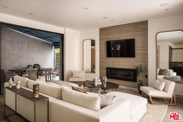 living room featuring a fireplace and hardwood / wood-style floors