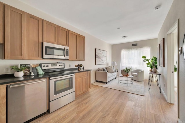 kitchen featuring light hardwood / wood-style floors and appliances with stainless steel finishes