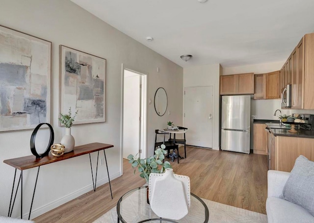 living room featuring sink and light wood-type flooring