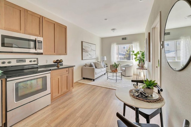 kitchen featuring appliances with stainless steel finishes and light wood-type flooring