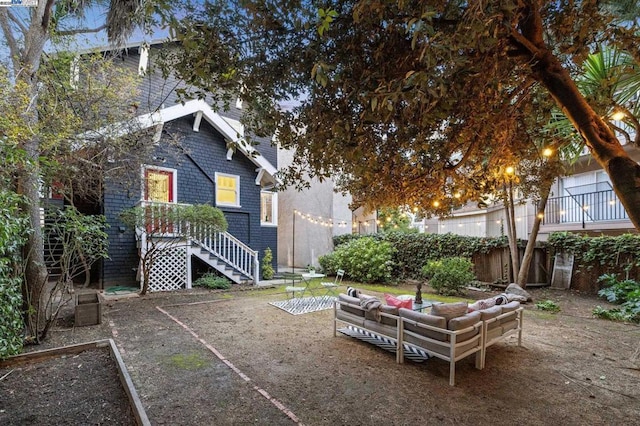 view of yard with outdoor lounge area and a patio