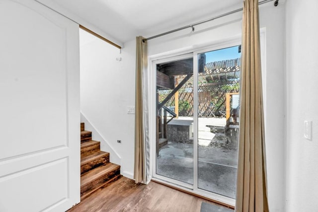 doorway featuring wood-type flooring