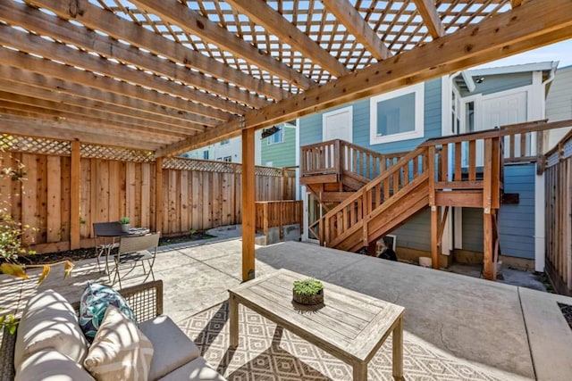 view of patio / terrace with a pergola and outdoor lounge area