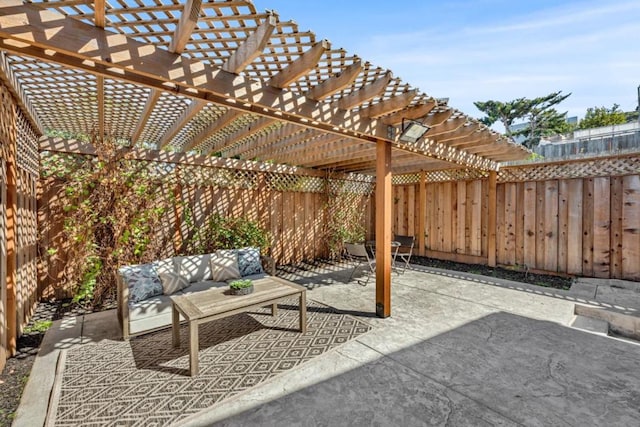 view of patio / terrace with a pergola and an outdoor hangout area