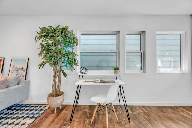 office space with hardwood / wood-style floors