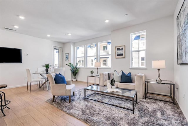 living room featuring light wood-type flooring