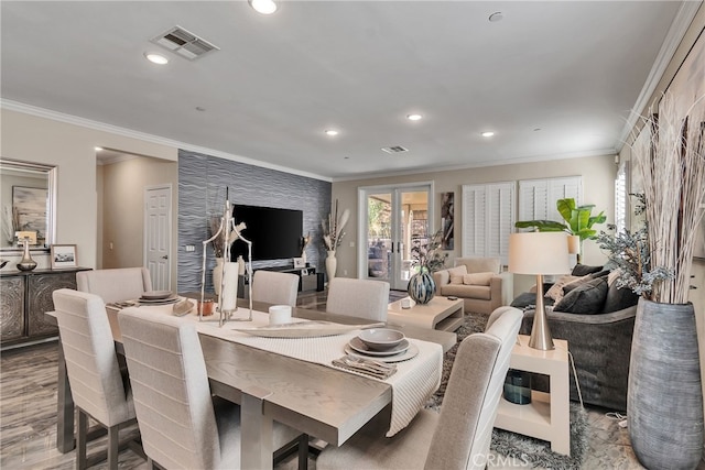 dining area with crown molding