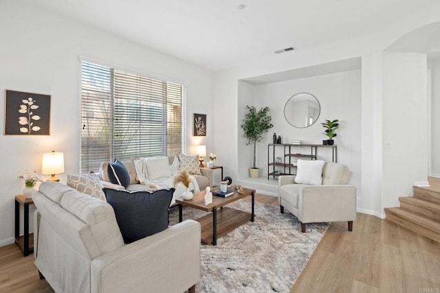 living room featuring light wood-type flooring