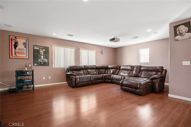 living room with wood-type flooring