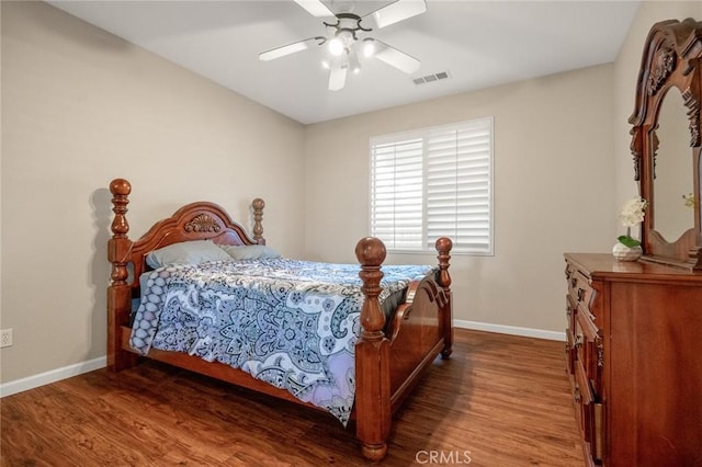 bedroom with ceiling fan and wood-type flooring