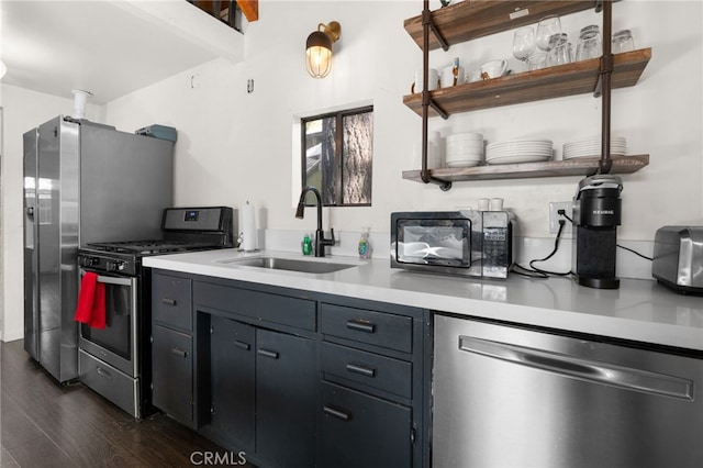 kitchen with dark wood-type flooring, sink, and stainless steel appliances