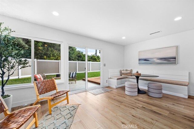 sitting room with a wealth of natural light and light hardwood / wood-style flooring