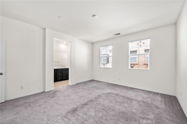 empty room featuring light colored carpet and sink