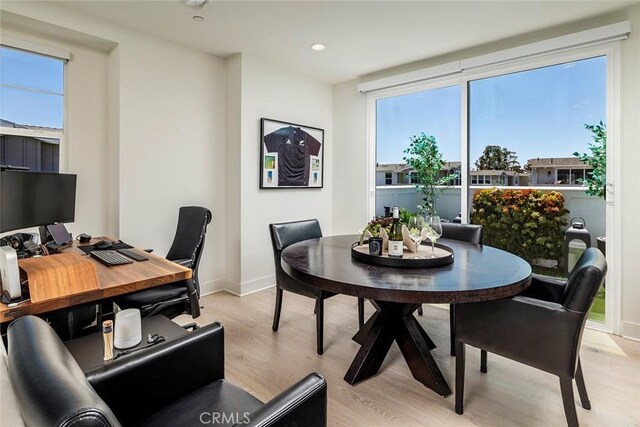 dining area with light hardwood / wood-style flooring