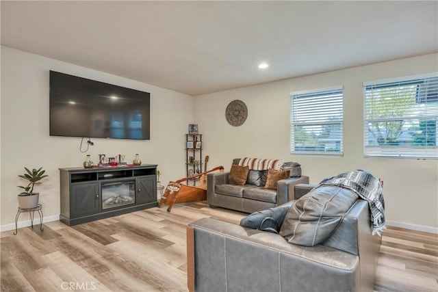 living room with light hardwood / wood-style floors