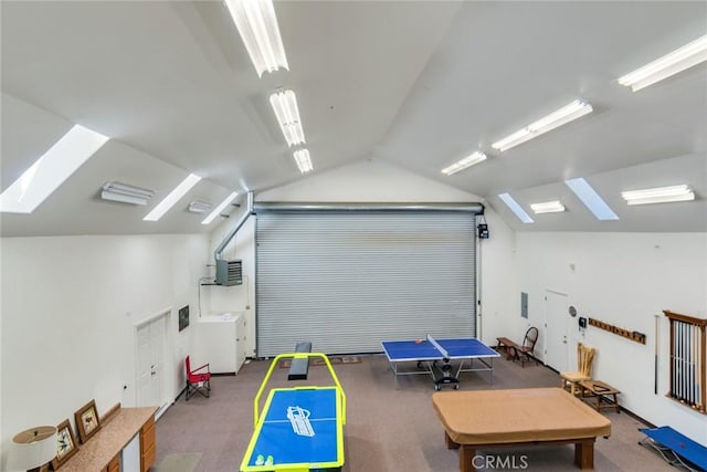 game room with lofted ceiling