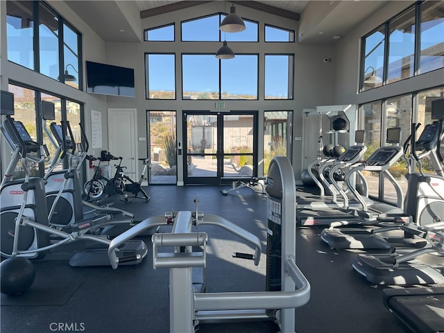 exercise room featuring french doors