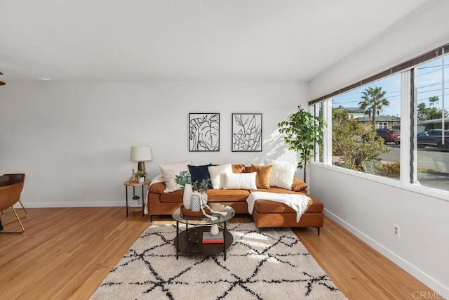 living room with light hardwood / wood-style flooring