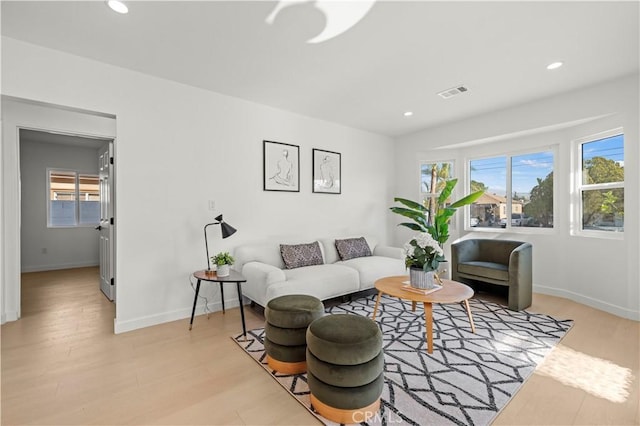 living room with light hardwood / wood-style floors and plenty of natural light