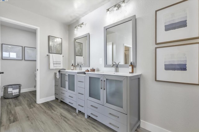 bathroom featuring vanity and hardwood / wood-style flooring