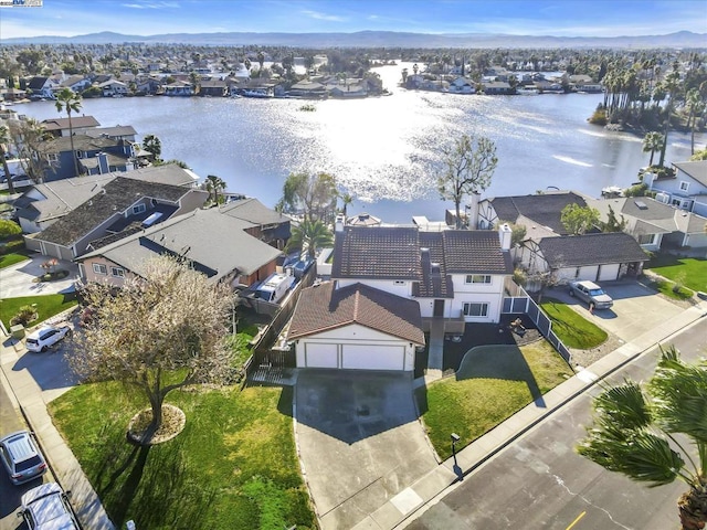 aerial view featuring a water view