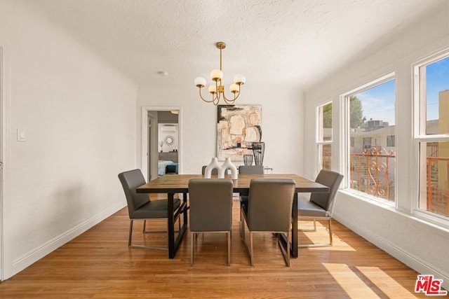 dining room with an inviting chandelier and light hardwood / wood-style flooring