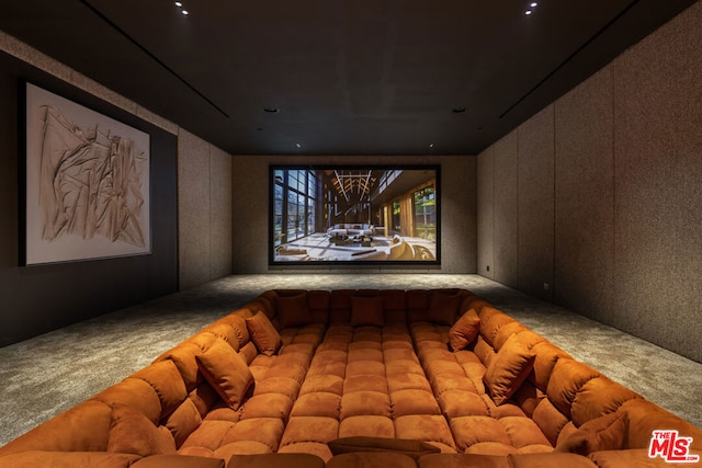 home theater room featuring carpet floors