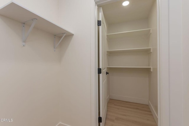 walk in closet with light wood-type flooring