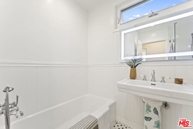 bathroom with sink and a washtub