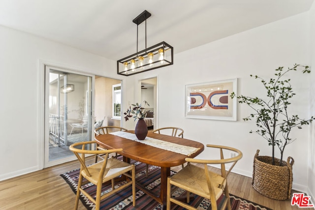 dining room with a notable chandelier and light hardwood / wood-style flooring